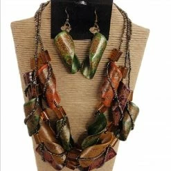 Mommy Paradise Custom Jewelry 3 Strands Seed Beads With Curly Wood Necklace Set Multi Color By IVETH 23 Mommy Paradise Custom Jewelry 3 Strands Seed Beads With Curly Wood Necklace Set Multi Color By IVETH