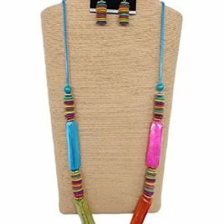 Custom Jewelry Wax Cord With Wood Round Disk And Rectangular Capiz Tubes Set By IVETH