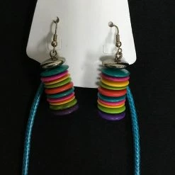 Custom Jewelry Wax Cord With Wood Round Disk And Rectangular Capiz Tubes Set By IVETH