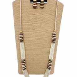 Custom Jewelry Wax Cord With Wood Round Disk And Rectangular Capiz Tubes Set By IVETH