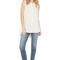 Sleeveless Button Down Back Ruffle Blouse By IVETH Apparel