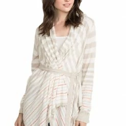 Stripe Open Drape Cardigan By IVETH Apparel