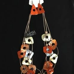 Custom Jewelry 3 Strands Wax Cord With Multicolor Kabibi Shells And Natural Wood Beads Set By IVETH