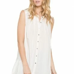 Sleeveless Button Down Back Ruffle Blouse By IVETH Apparel