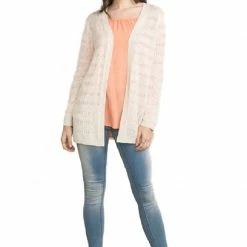 Space Stripe Sweater Cardigan In Light Beige By IVETH