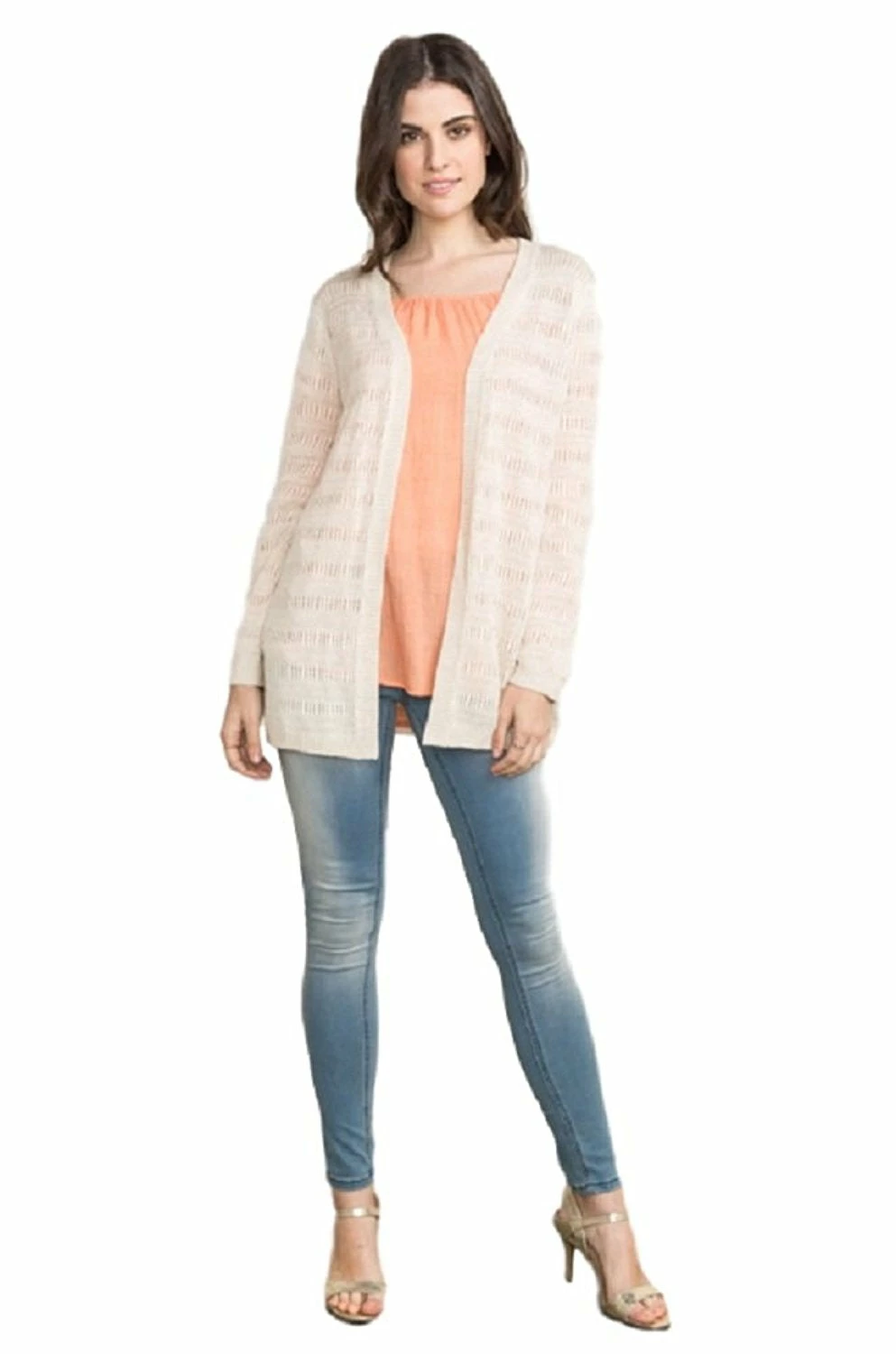 Space Stripe Sweater Cardigan In Light Beige By IVETH 4 Space Stripe Sweater Cardigan In Light Beige By IVETH