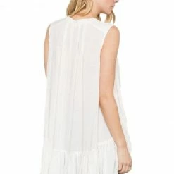 Sleeveless Button Down Back Ruffle Blouse By IVETH Apparel