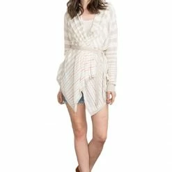 Stripe Open Drape Cardigan By IVETH Apparel