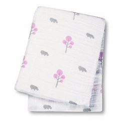 Lulujo Baby Cotton Muslin Swaddling Blanket Pink Hippo