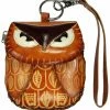 Purses Littlekapsworld Women's Owl Genuine Leather Mini Purse Wristlet Light Brown