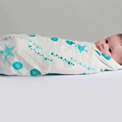 Lulujo Bamboo Muslin Swaddling Wrap Seaside Beach 47" X 47" Nursing