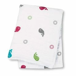 Lulujo Baby Cotton Muslin Swaddling Blanket Whales