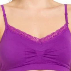 Everyday Bras Coobie V-Neck Lace Trim Wireless Comfort Bra 9042 Purple One Size