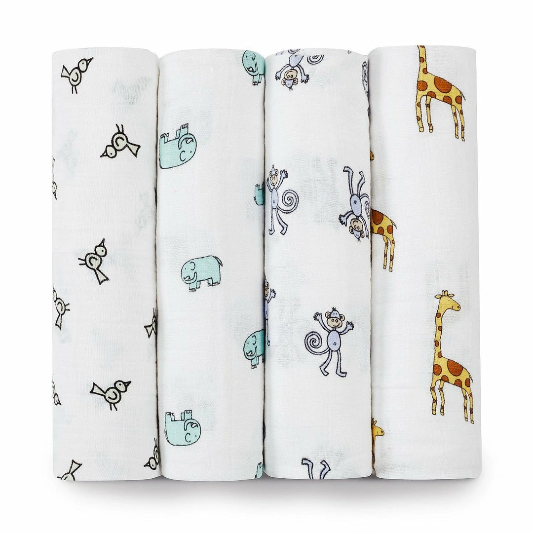 Aden + Anais Classic Muslin Swaddle Blanket, Jungle Jam, 4 Count 3 Aden + Anais Classic Muslin Swaddle Blanket, Jungle Jam, 4 Count