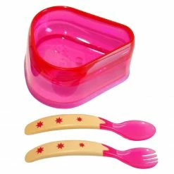 Baby Dipper Feeding Set, Pink - New Larger 6-ounce Non-slip Bowl, Easy One-hand