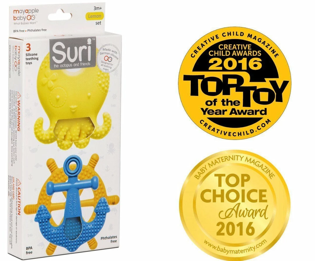 Mayapple Baby MayappleBaby Suri The Octopus And Friends Teether 3 Silicone Teething Toys Lemon 4 Mayapple Baby MayappleBaby Suri The Octopus And Friends Teether 3 Silicone Teething Toys Lemon