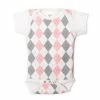 Underbib Baby Argyle Short Sleeve (9-12 Months, Pink)