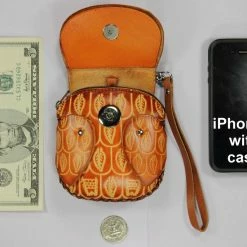 Purses Littlekapsworld Women's Owl Genuine Leather Mini Purse Wristlet Light Brown