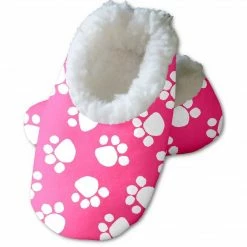 Snoozies Baby's Fleece Lined Footies, Pink With White Paws Large, 6-12m
