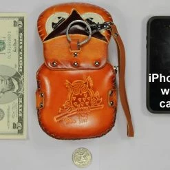 Purses Littlekapsworld Women's Owl Genuine Leather Mini Purse Wristlet Light Brown