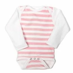 Underbib Baby Stripe Longe Sleeve Bib Bodysuit Pink 12-18 Months