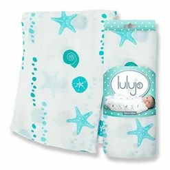 Lulujo Bamboo Muslin Swaddling Wrap Seaside Beach 47" X 47" Nursing