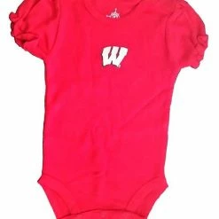 Creative Knitwear Newborn Baby Puff Sleeve Creepers (0-3, Wisconsin - Red)