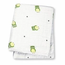 Lulujo Baby Cotton Muslin Wrap Swaddling Blanket (Green Owls)