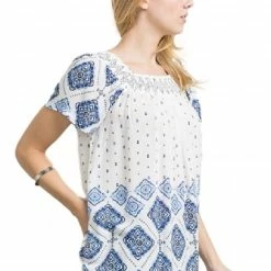 Chevron Smocked Neck Printed Top By IVETH