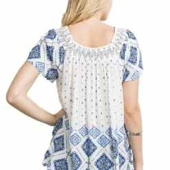 Chevron Smocked Neck Printed Top By IVETH