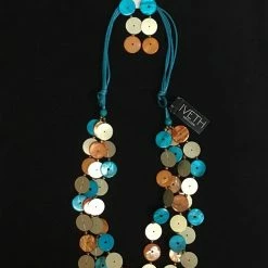 Custom Jewelry Wax Cord With Sequins Buttons Necklace Set By IVETH