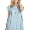 Pleated Shoulder Denim Like Tunic Dress By IVETH 1 Pleated Shoulder Denim Like Tunic Dress By IVETH