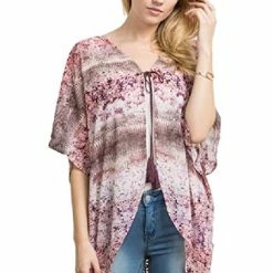 Printed Dolman Kimono With Lace By IVETH Apparel