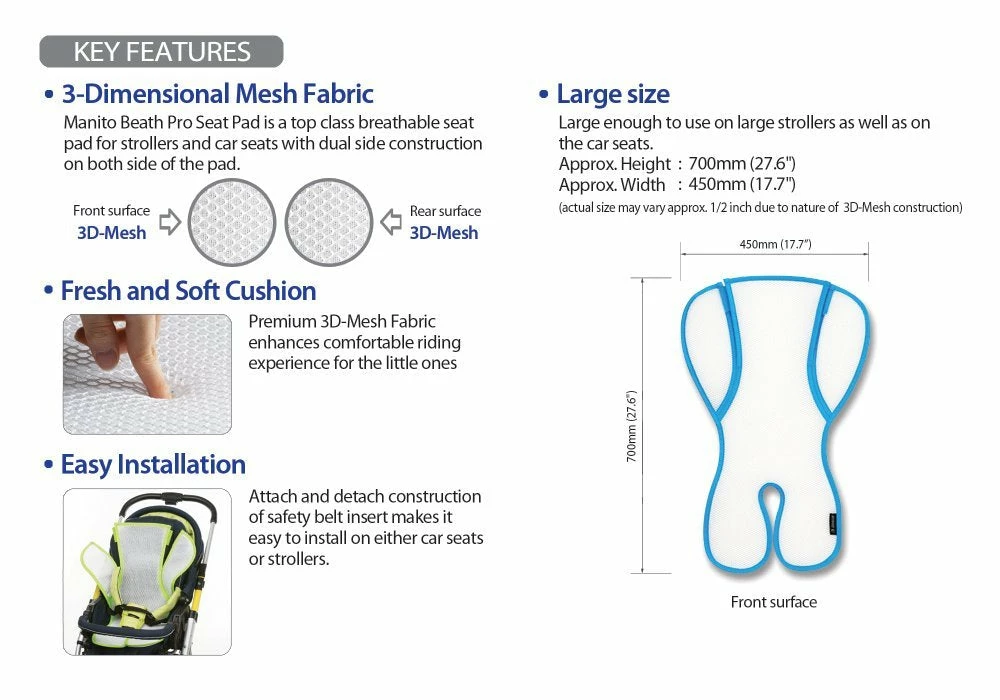 Manito Breath Pro Plus 3D Mesh Seat Pad/Cushion/Liner For Stroller And Car Seat (7 Available Colors) 9 Manito Breath Pro Plus 3D Mesh Seat Pad/Cushion/Liner For Stroller And Car Seat (7 Available Colors)