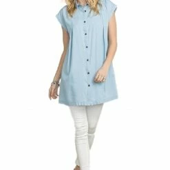 Pleated Shoulder Denim Like Tunic Dress By IVETH 11 Pleated Shoulder Denim Like Tunic Dress By IVETH