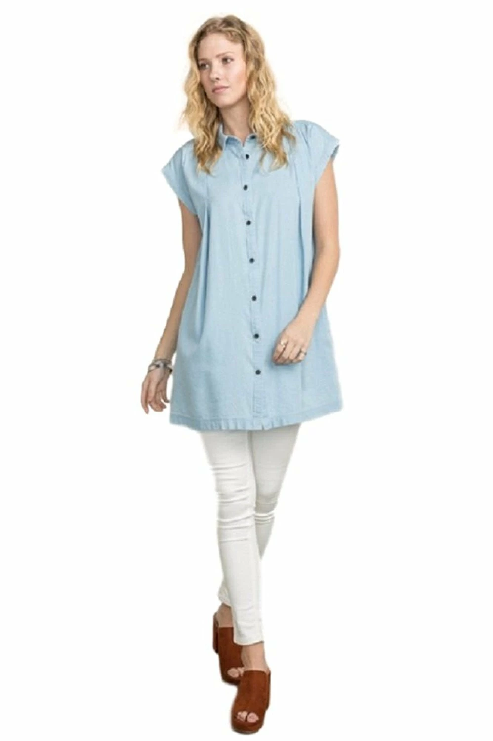 Pleated Shoulder Denim Like Tunic Dress By IVETH 7 Pleated Shoulder Denim Like Tunic Dress By IVETH