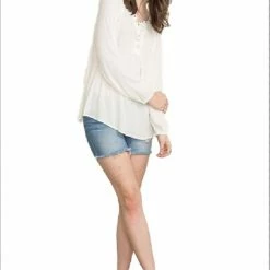 Eyelet Neck Raglan Blouse By IVETH Apparel