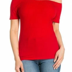 IVETH Apparel Fitted Neck Halter Off The Shoulder Top With Cap Sleeves