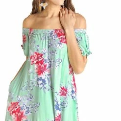 IVETH Off Shoulder Floral Print Dress With Flutter Sleeve