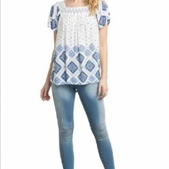 Chevron Smocked Neck Printed Top By IVETH
