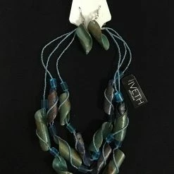 Mommy Paradise Custom Jewelry 3 Strands Seed Beads With Curly Wood Necklace Set Multi Color By IVETH